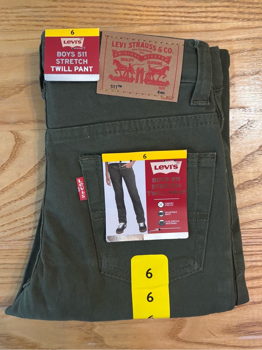 Levi's Boys 511 Slim Stretch Twill Pant - Olive Green Sz 6 NWT